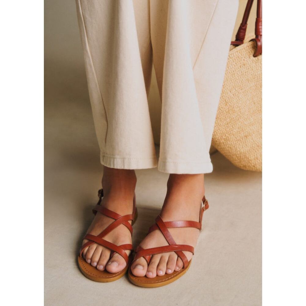 NWOT Sezane Adeline Low Sandals Natural Heritage Leather Size 40 US 9 - Picture 4 of 10